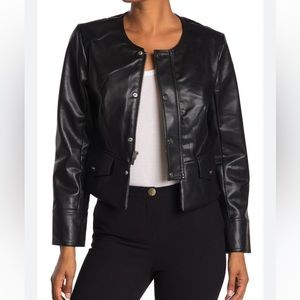 T Tahari – Faux Leather Snap Button JacketBLACK / 6 / 6